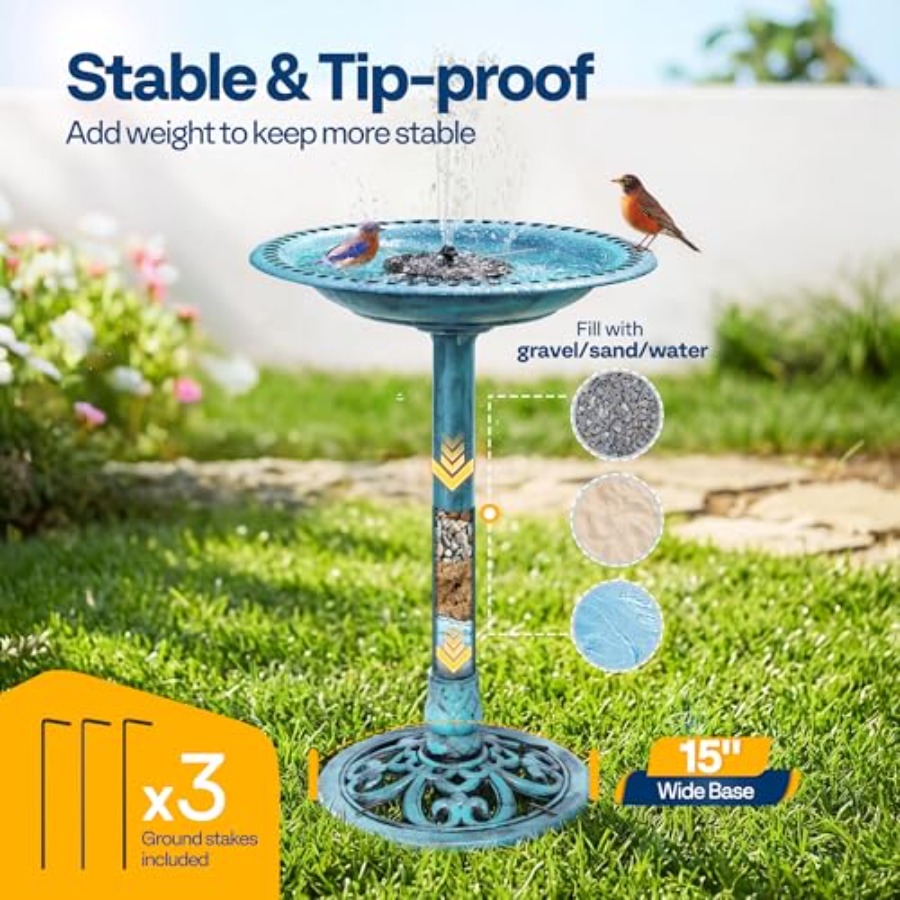 VIVOHOME Bird Bath with Solar  - đánh giá và giá Outdoor Power Pedestal