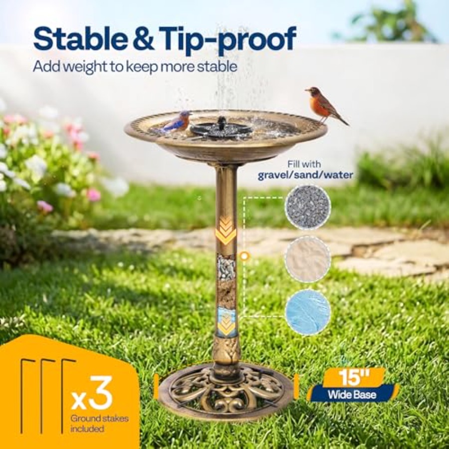 Outdoor solar bird bath with p - đánh giá và giá Outdoor Power Pedestal