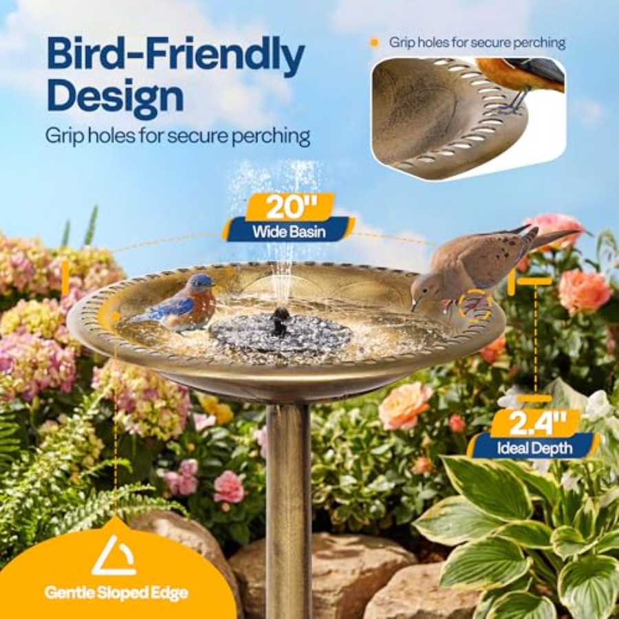 Bird Bath with Solar Fountain  - đánh giá và giá Outdoor Power Pedestal